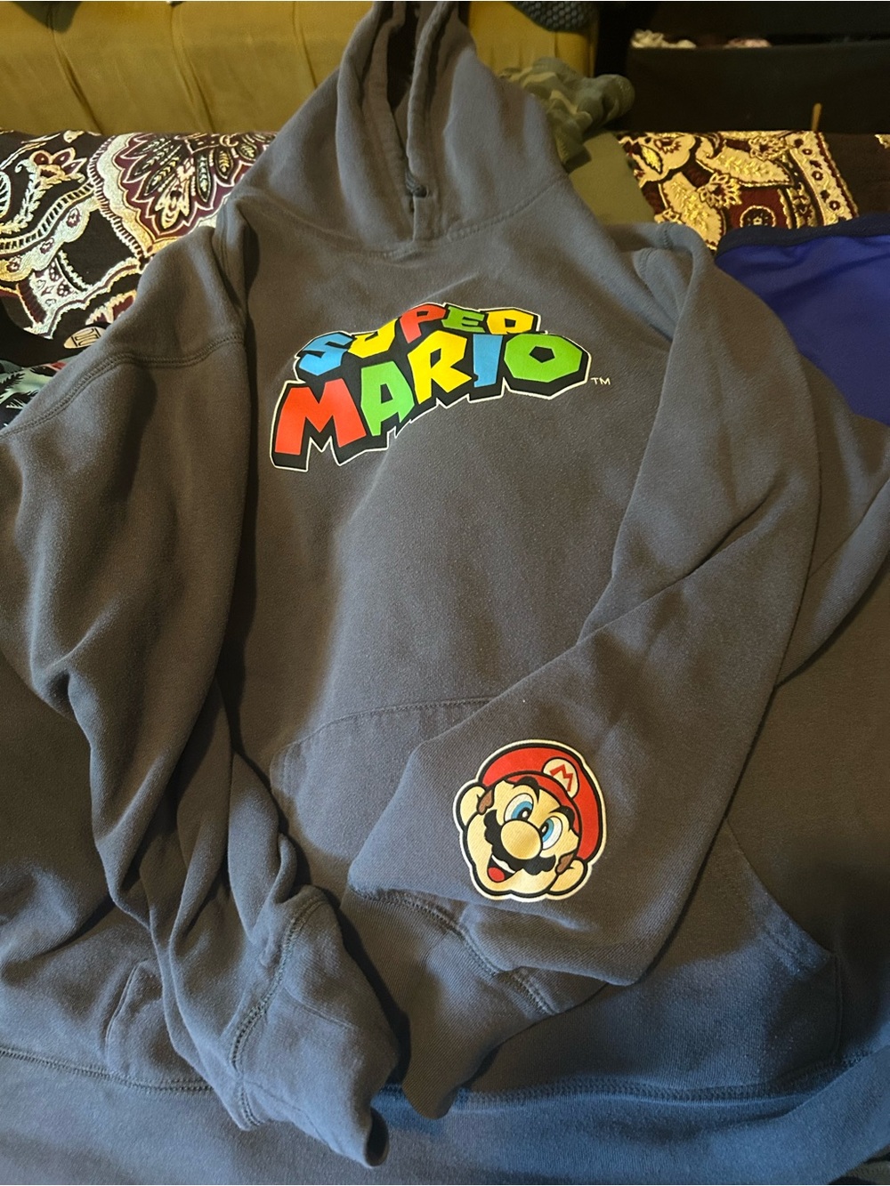 Super Mario Graphic Hoodie - gray  with Multicolor Logo